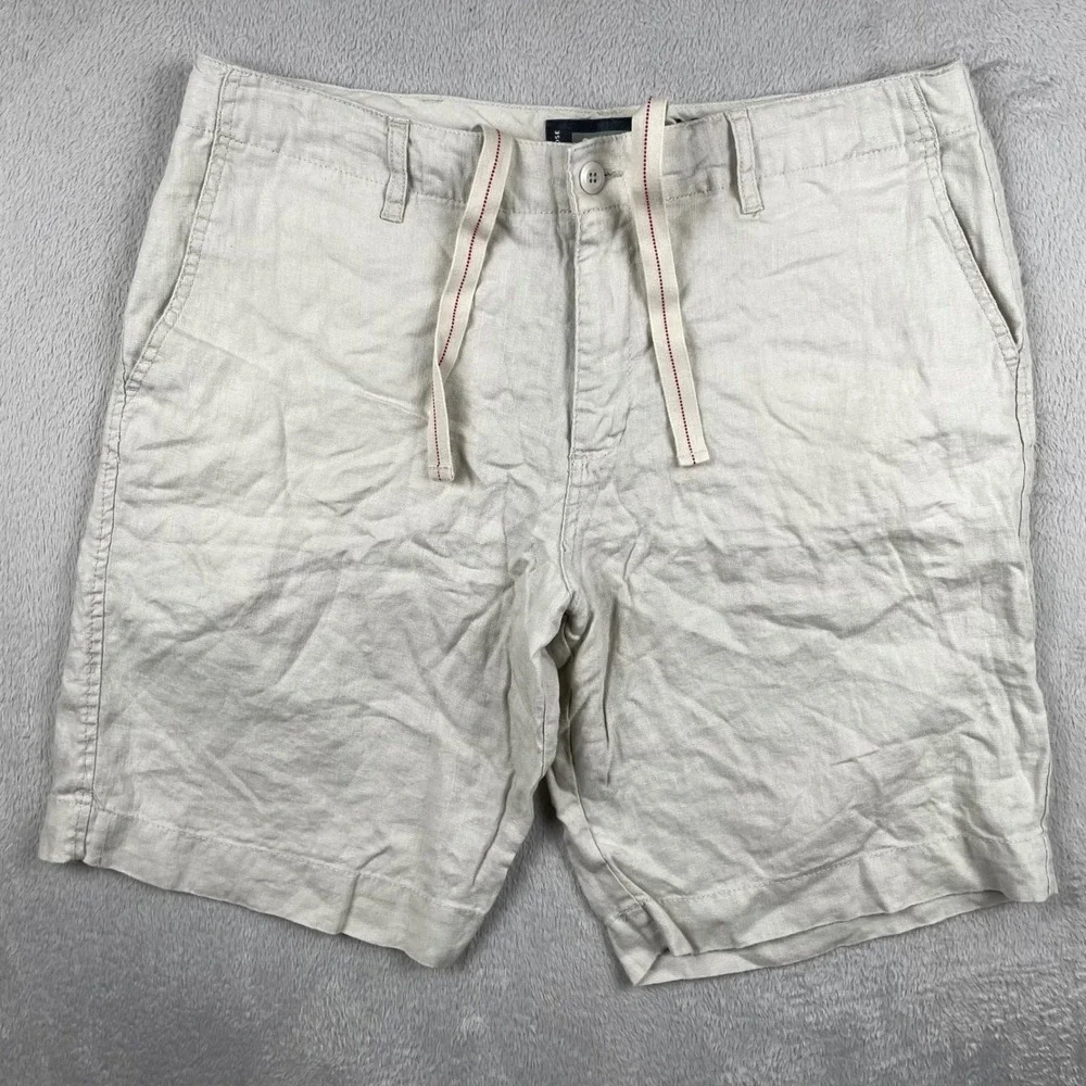 Old Navy Shorts Mens 36 Beige 100% Linen Loose Fit Drawstring Casual Summer 10